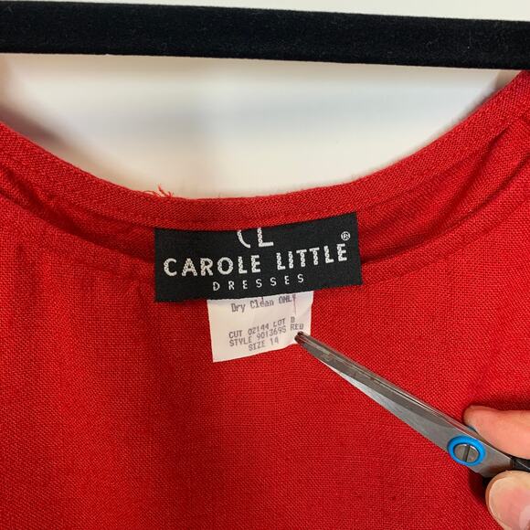 Carole Little Red Dress Jacket Flax Rayon Tencel Sz 14 Beaded Sleeves - Picture 10 of 10